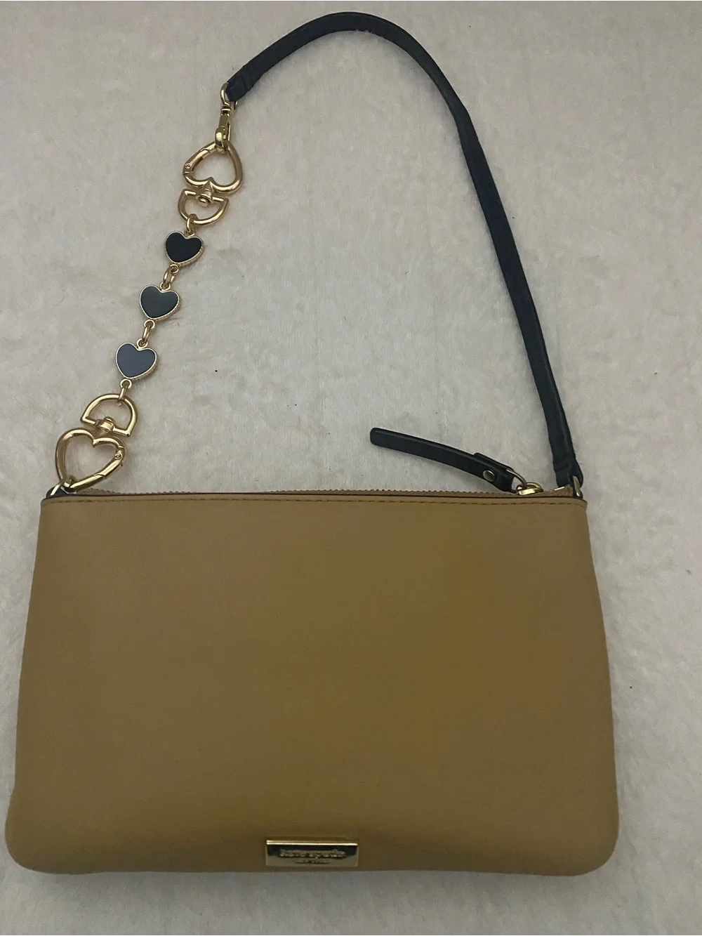 kate spade Caramel Wristlet with Black Bow and Gold Heart-Link Extender
